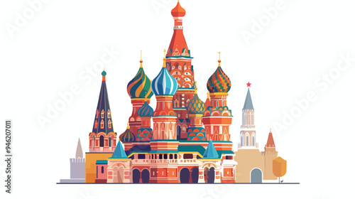 St. Basil's Cathedral Moscow Russia Flat Illustration