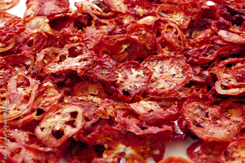 close up of homemade dried tomatoes,
