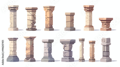 Stone Columns in Group - Mixed Media Flat Vector Isolated Illustration