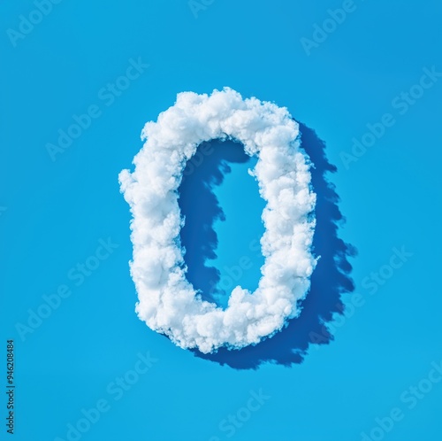 Cloud Number Zero with Soft Shadows on Bright Blue Background in Minimalistic and Dreamlike Composition photo