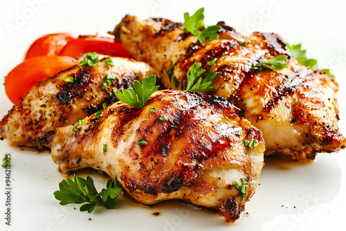 delicious grilled chicken, white background