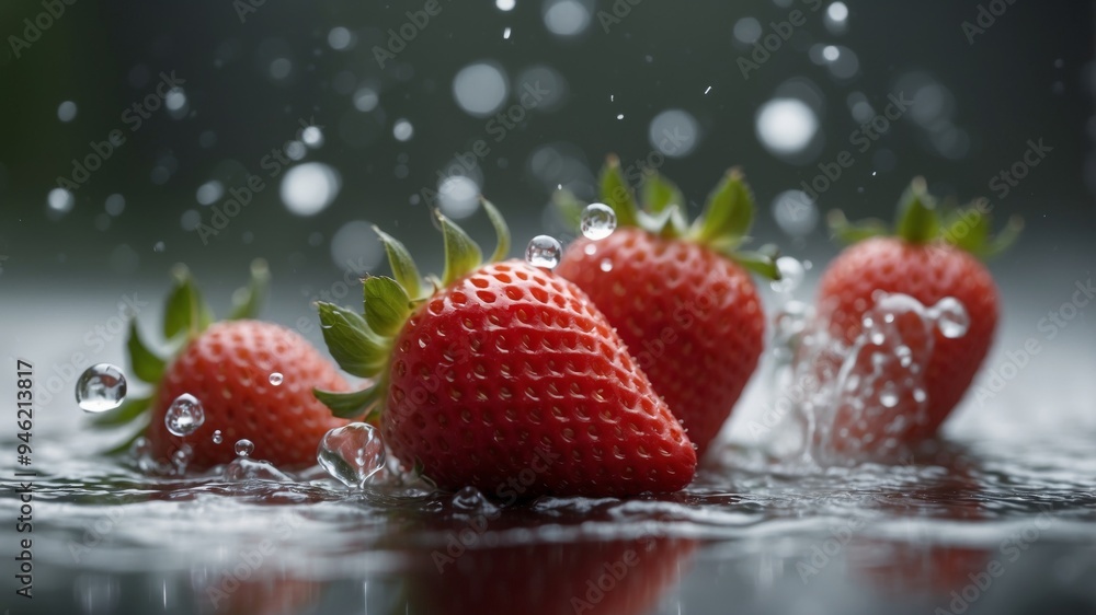 Water Splashing on Fresh Red Strawberries. Water Splashing on Fresh Red Strawberries.