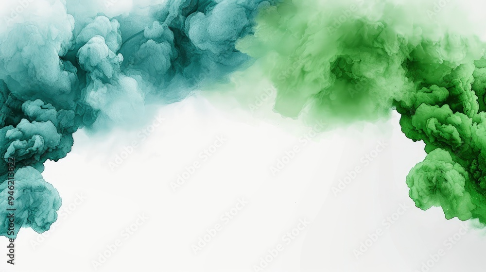 Abstract Green and Blue Ink Smoke on White Background Abstract Green and Blue Ink Smoke on White Background