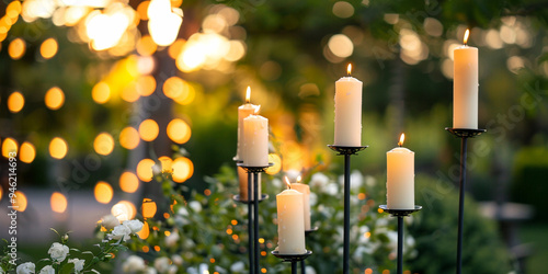 Candles Create an Ambiance of Intimacy and New Year Eve Concept Idea Creative with garden background photo