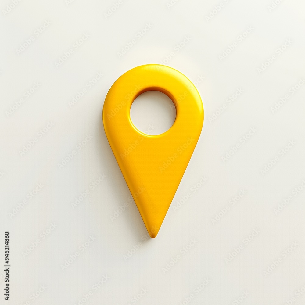 A glossy yellow location pin on a light background, representing navigation or mapping. A glossy yellow location pin on a light background, representing navigation or mapping.