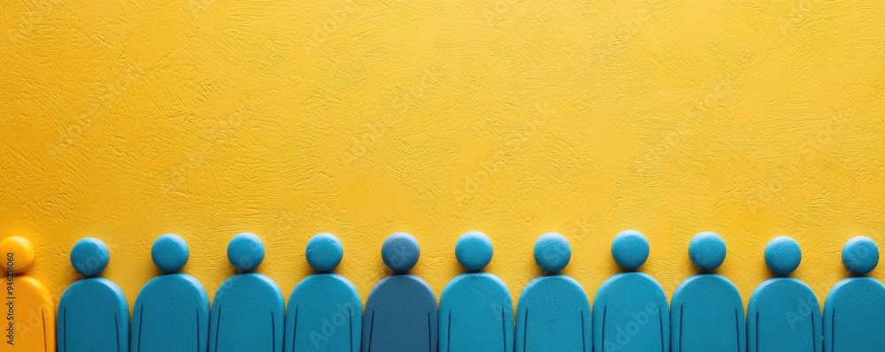 Fototapeta premium Strategic HR management, benefits and engagement synergy, modern workplace, employee-centric, yellow background, text space.