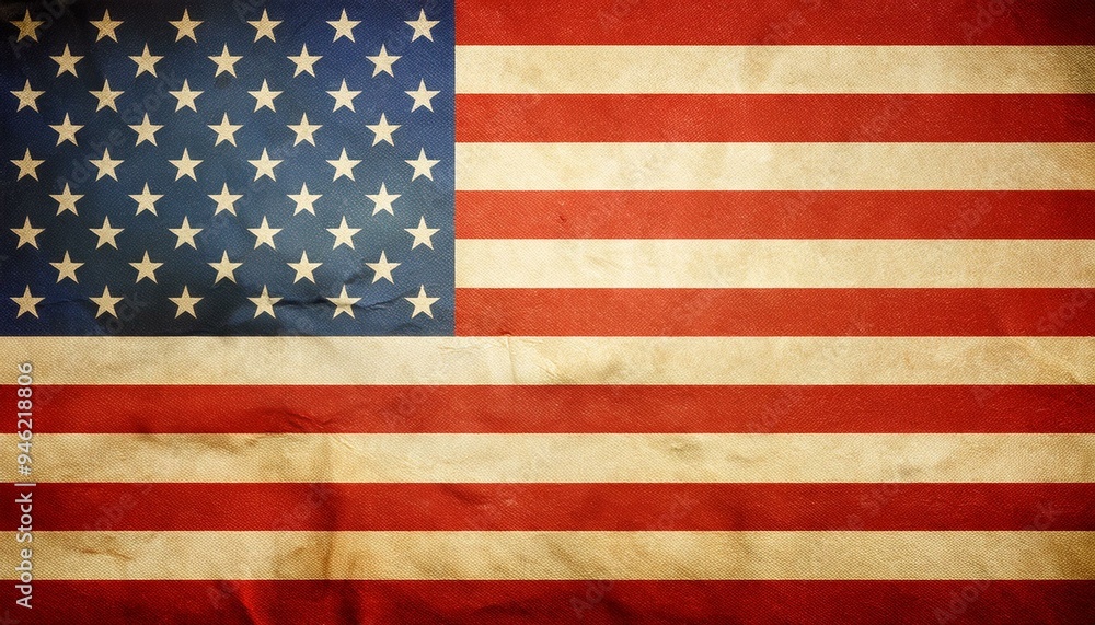 Naklejka premium Background with vintage American flag with aged paper texture