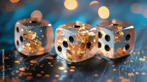 the transparent dice with gold photo