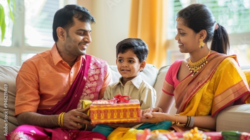 Happy Indian Family Celebrating Diwali at Home..