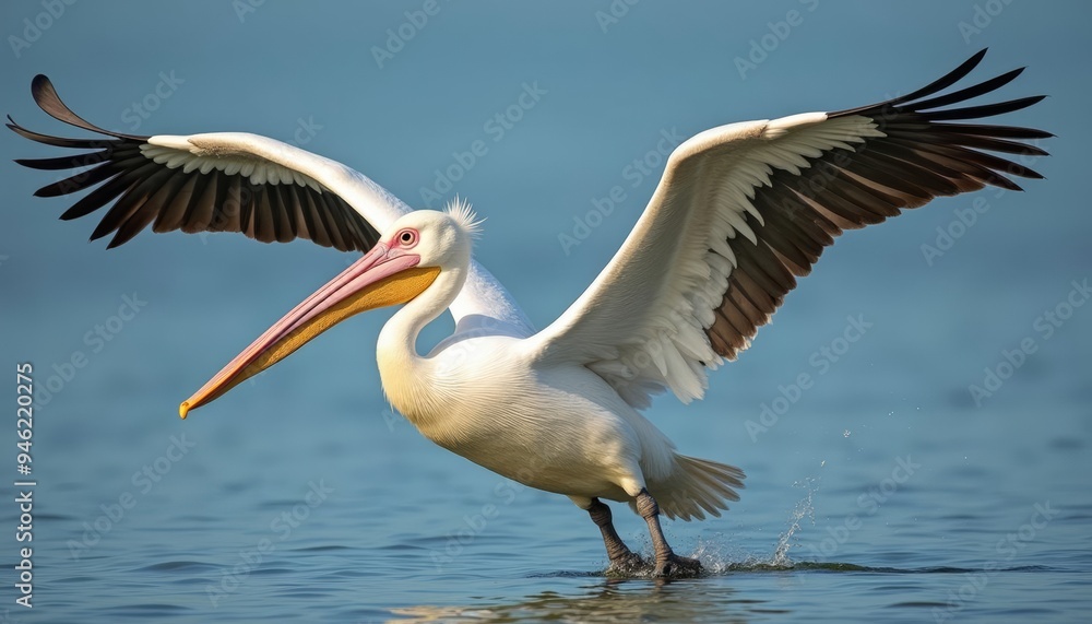 Fototapeta premium Elegance in flight A pelican soaring over the ocean