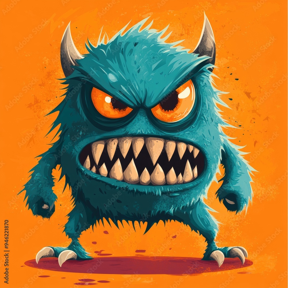 A Cartoon Monster With Sharp Teeth, Claws, and Angry Eyes A Cartoon Monster With Sharp Teeth, Claws, and Angry Eyes