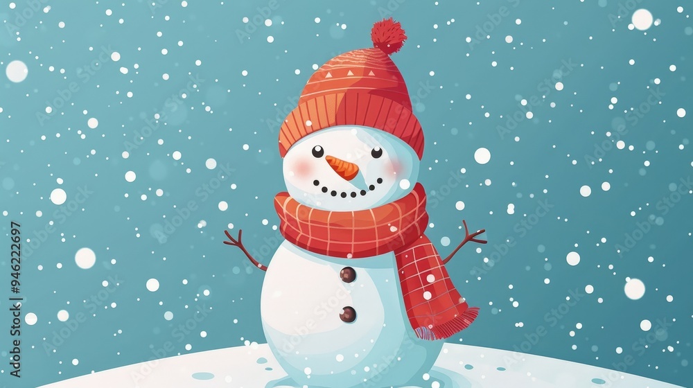 Snowman flat design top view winter theme cartoon drawing colored pastel Snowman flat design top view winter theme cartoon drawing colored pastel
