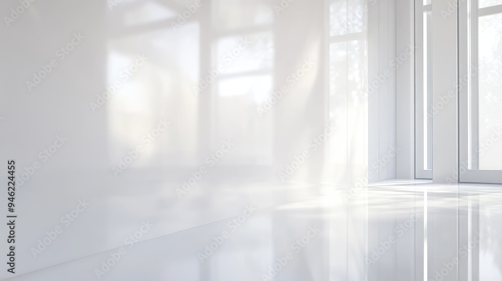 Fototapeta premium A seamless white backdrop with a high-gloss finish, perfect for capturing reflections or shiny objects