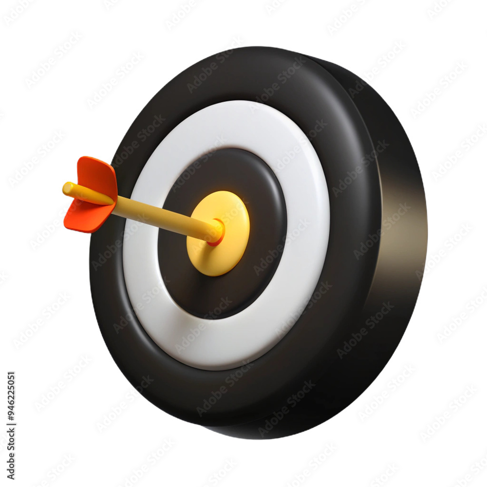 3D Rendered Bullseye with Arrow in the Center 3D Rendered Bullseye with Arrow in the Center