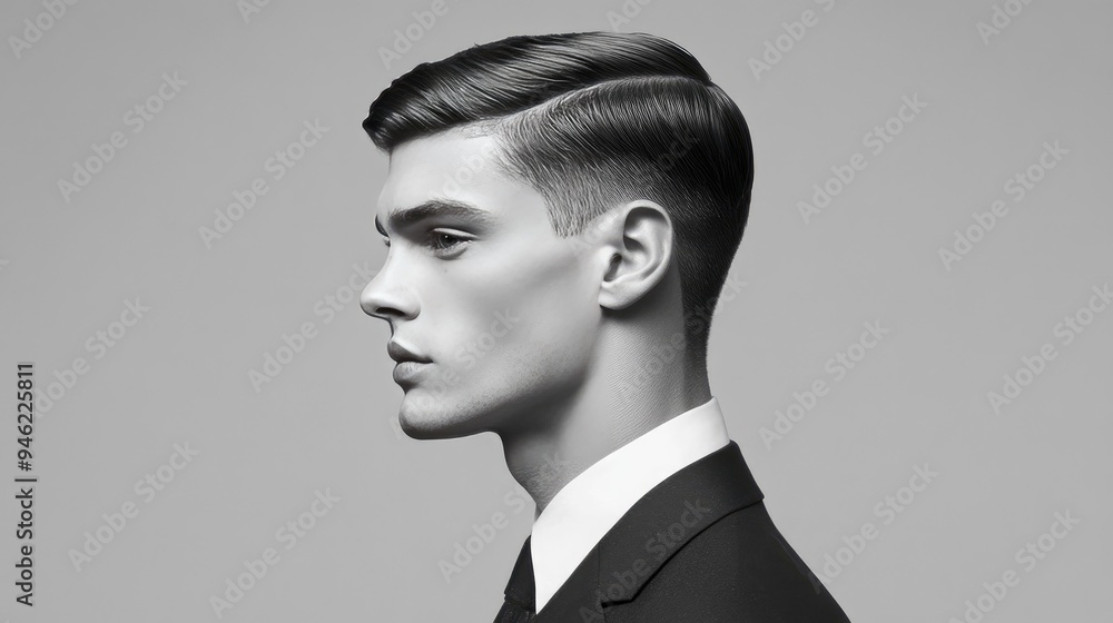 A sleek side part with a fade, ideal for a professional and polished hairstyle A sleek side part with a fade, ideal for a professional and polished hairstyle