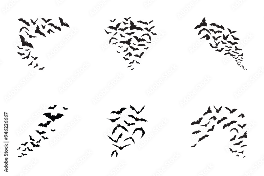 Naklejka premium Set of Halloween flying Bat Silhouette.