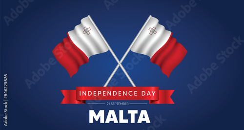 Malta Independence Day 21 September  flag with pole  vector poster
