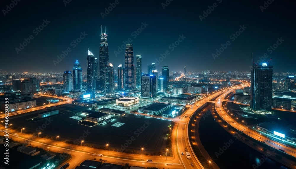 Fototapeta premium Bright City Lights at Night