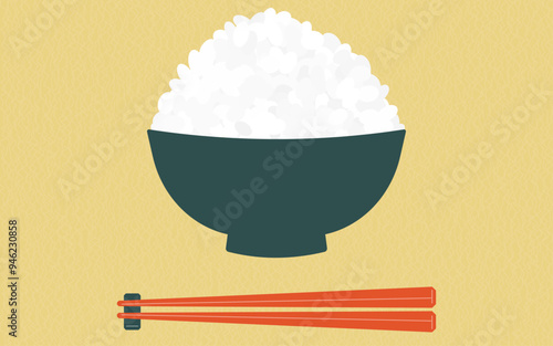 お茶碗に盛られたご飯とお箸のイラスト
