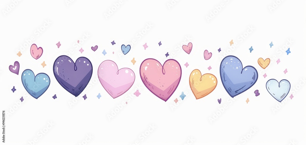 Hearts flat design side view romantic theme animation colored pastel Hearts flat design side view romantic theme animation colored pastel