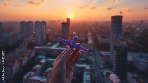 The toy airplane at sunset photo