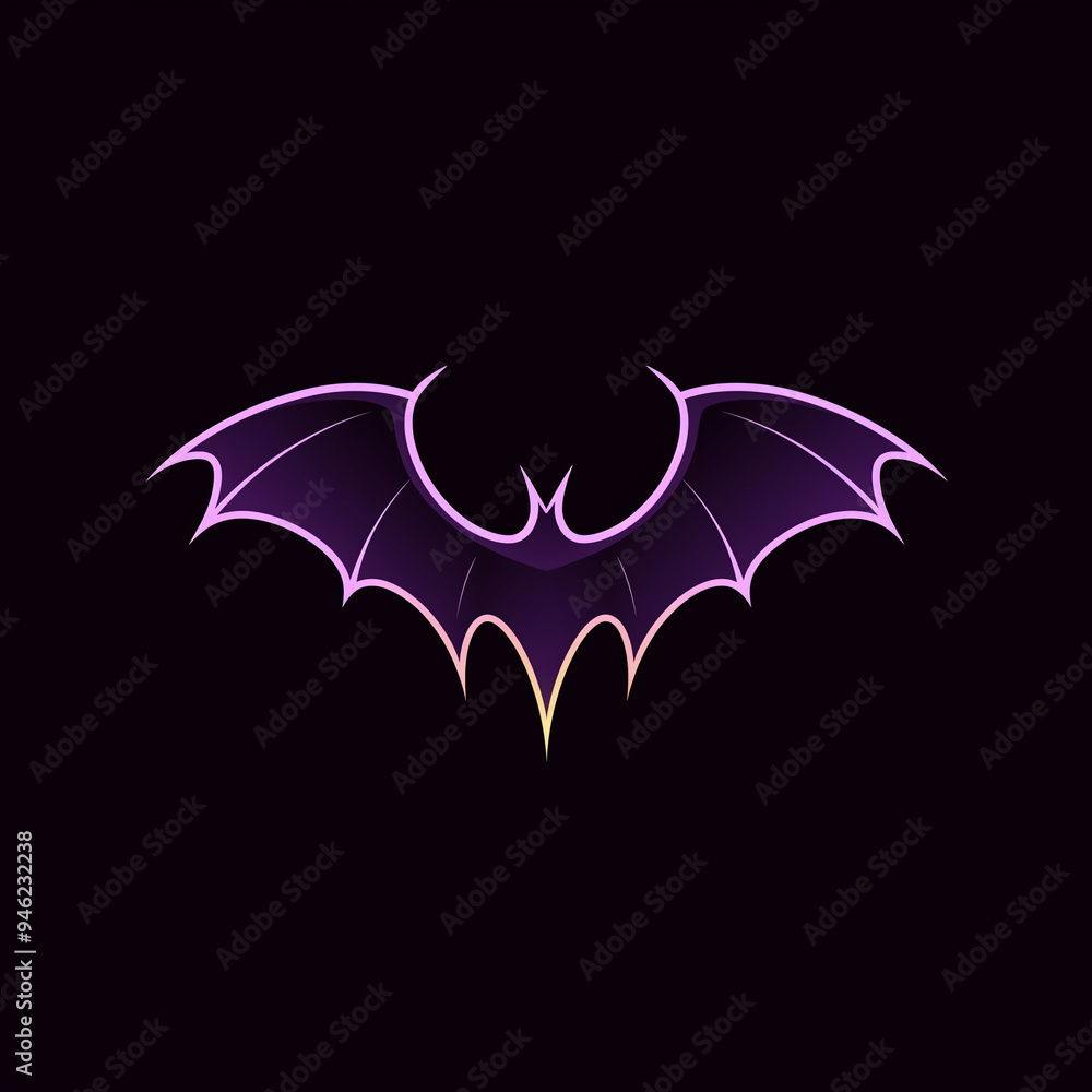 Purple bat wings with neon glow on black background, Halloween theme Purple bat wings with neon glow on black background, Halloween theme