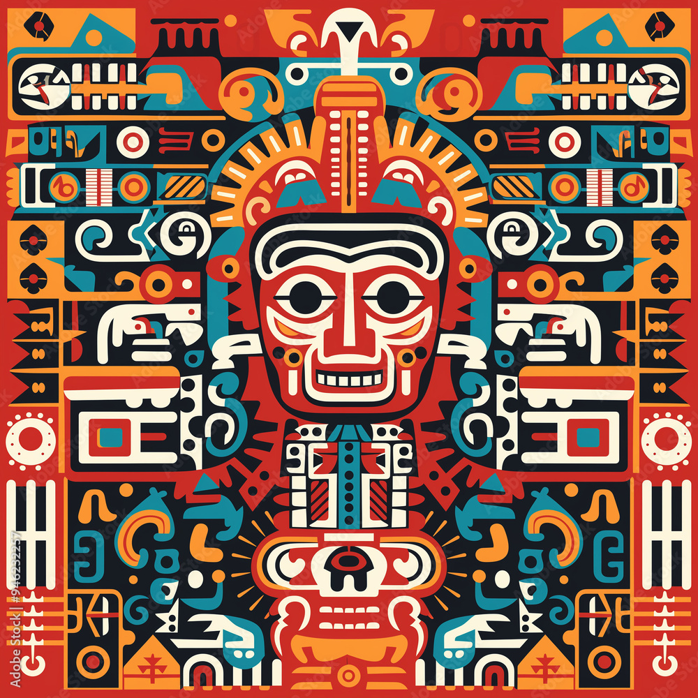 Obraz premium Aztec-inspired colorful tribal design, intricate cultural pattern