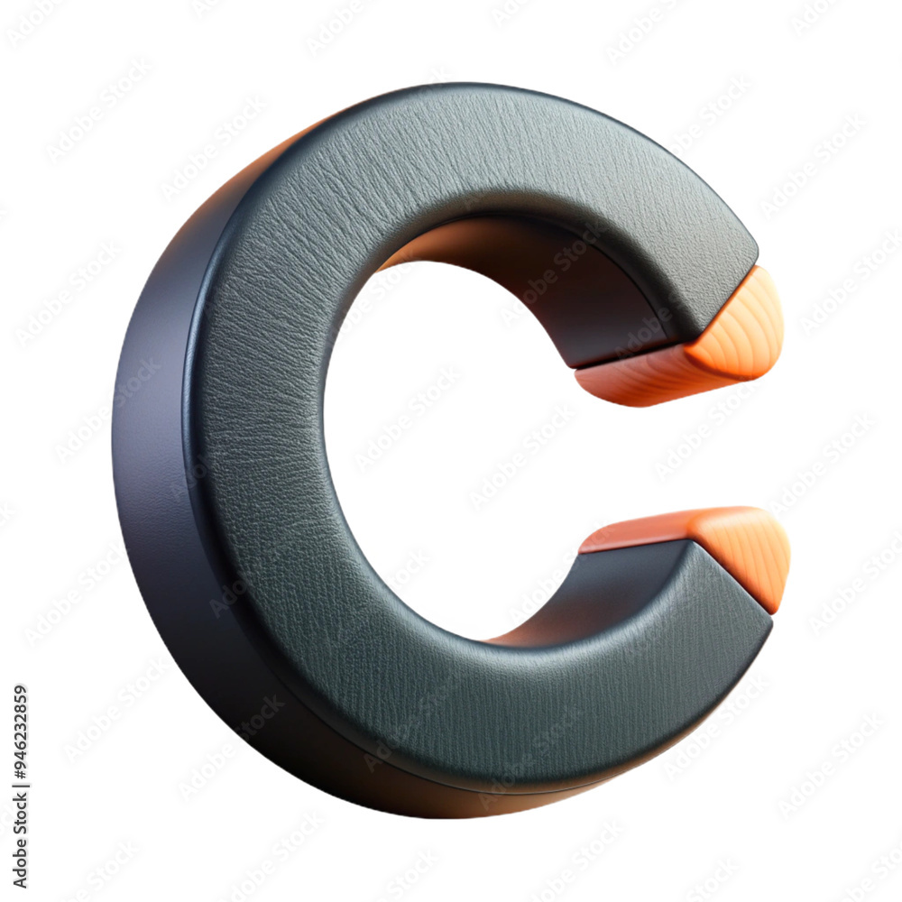 3D Leather Letter C with Wood Accents 3D Leather Letter C with Wood Accents