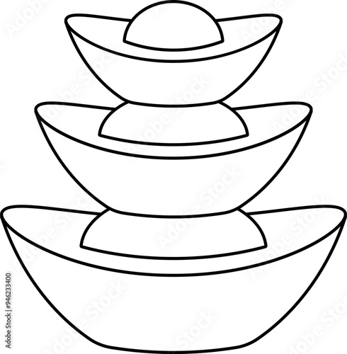 Chinese Gold Ingot outline vector.
Gold Ingot yuanbao coloring page svg. photo