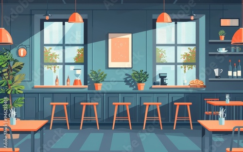 Dining and Eating Out flat design front view restaurant theme cartoon drawing Splitcomplementary color scheme