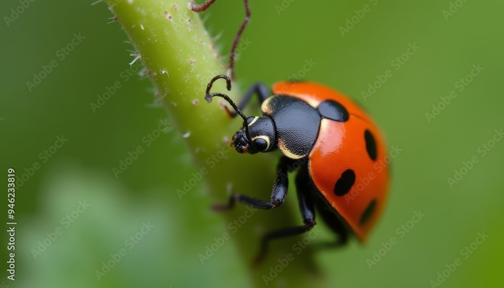 Naklejka premium Vibrant Ladybug on a Thorny Twig