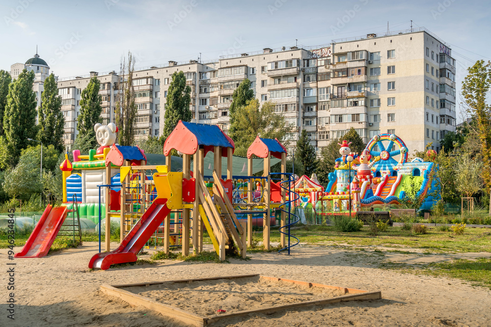 The kids playground in the residential block if Belgorod, western Russia.
The kids playground in the residential block if Belgorod, western Russia.