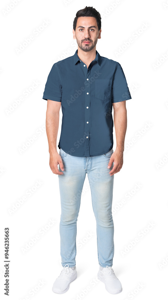 Man png mockup in blue shirt casual wear Man png mockup in blue shirt casual wear