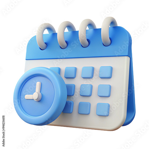 3D Calendar and Clock Icon Illustration