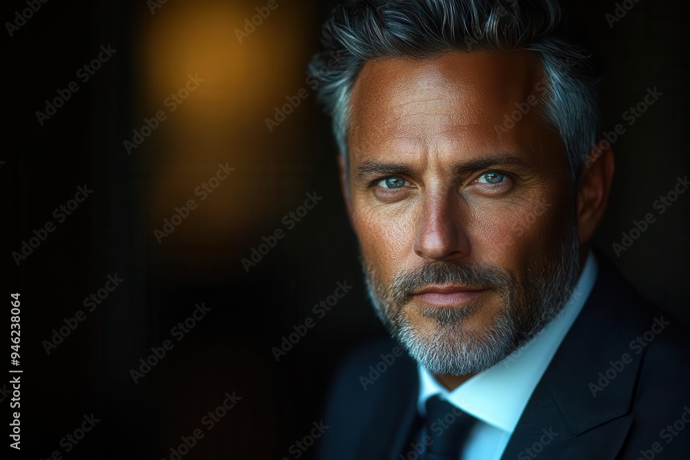 distinguished businessman portrait pensive expression tailored suit greying hair chiseled features warm professional lighting corporate headshot style distinguished businessman portrait pensive expression tailored suit greying hair chiseled features warm professional lighting corporate headshot style