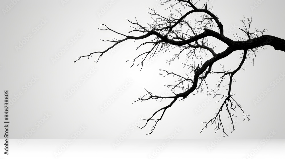 Fototapeta premium Silhouette of a bare tree branch against a white background