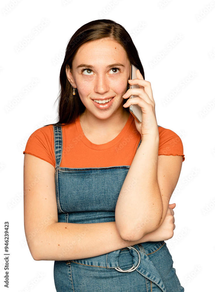 Beautiful woman mockup png having a phone call digital device Beautiful woman mockup png having a phone call digital device
