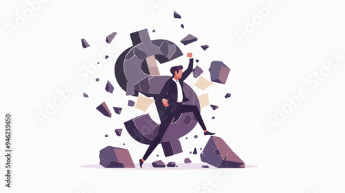 Ambitious Young Businessman Breaking Stone Dollar Sign, Currency Concept