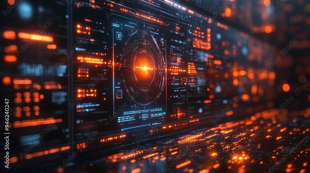 A holographic interface displays real-time data for managing supply logistics, showcasing advanced technology in action. A holographic interface displays real-time data for managing supply logistics, showcasing advanced technology in action.