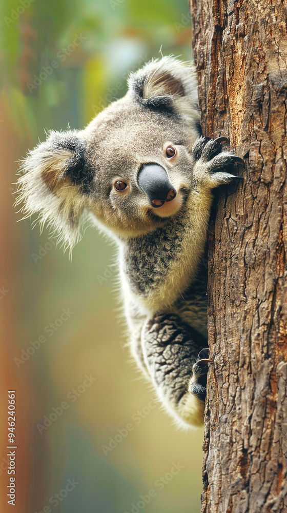 A curious koala climbing a tree in its natural habitat during a sunny afternoon in Australia A curious koala climbing a tree in its natural habitat during a sunny afternoon in Australia