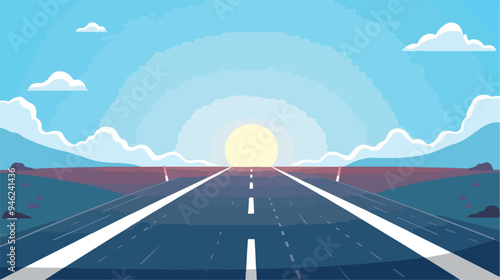 Endless Road Leading to Bright Blue Sky