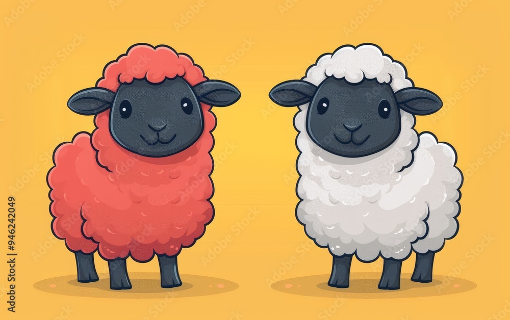 Fototapeta premium Sheep flat design front view pastoral theme cartoon drawing Splitcomplementary color scheme