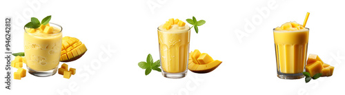 Set, collection of Mango Lassi isolated on transparent background.