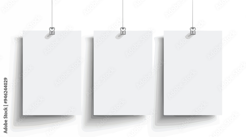 Three White Blank Banners Hanging on Wall Mockup for Advertising and Promotion Three White Blank Banners Hanging on Wall Mockup for Advertising and Promotion