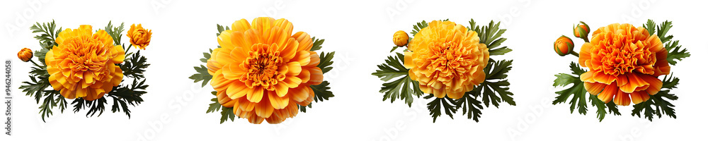 Set, collection of Marigold Flower isolated on transparent background. Set, collection of Marigold Flower isolated on transparent background.