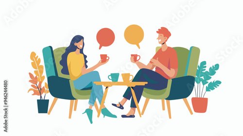 Coffee Chat Break Vector Illustration on White Background