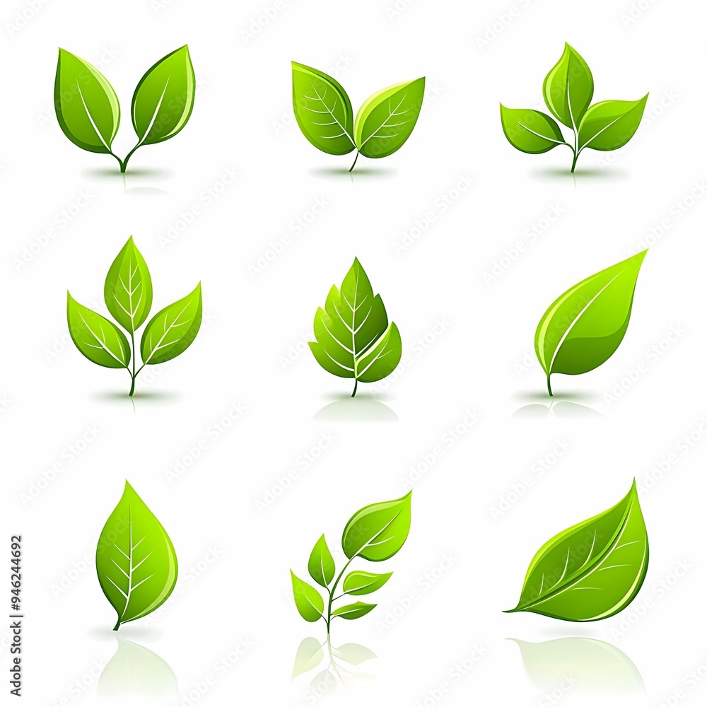 Set of icon green leaves icons on a white background. Vector illustration. Set of icon green leaves icons on a white background. Vector illustration.