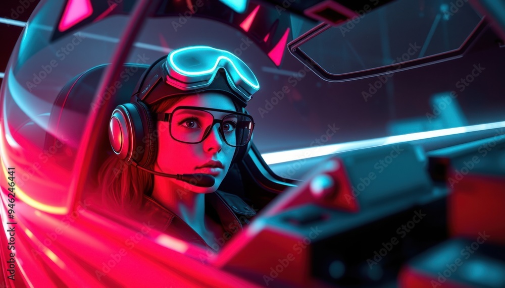 A woman wears a helmet and goggles while sitting in a car. A woman wears a helmet and goggles while sitting in a car.