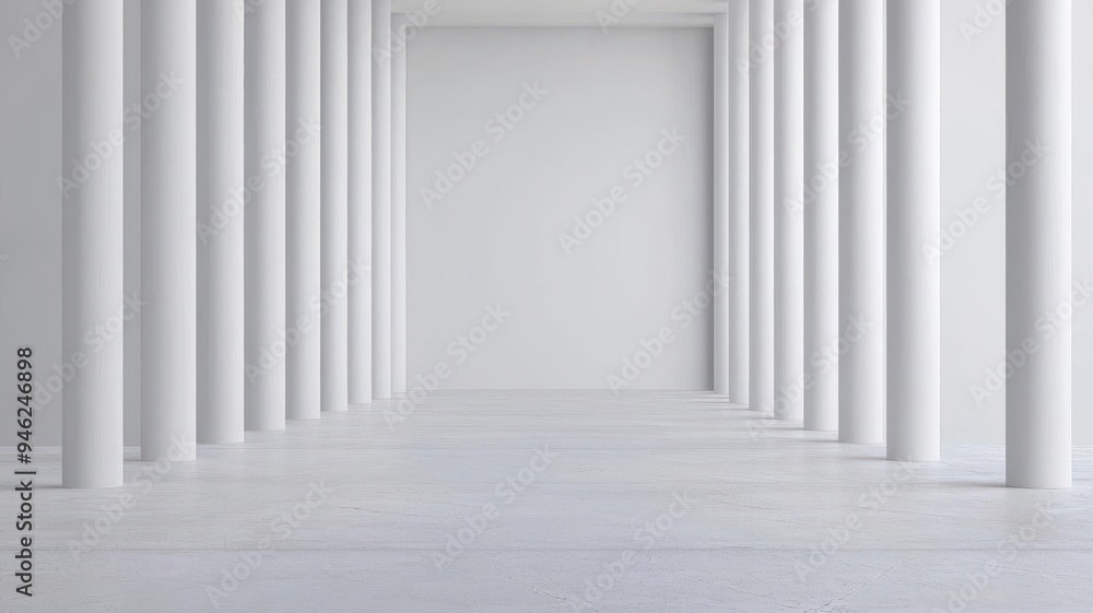 Abstract depiction of broken columns in a stark, empty space, black and white with red accent, modern art Abstract depiction of broken columns in a stark, empty space, black and white with red accent, modern art