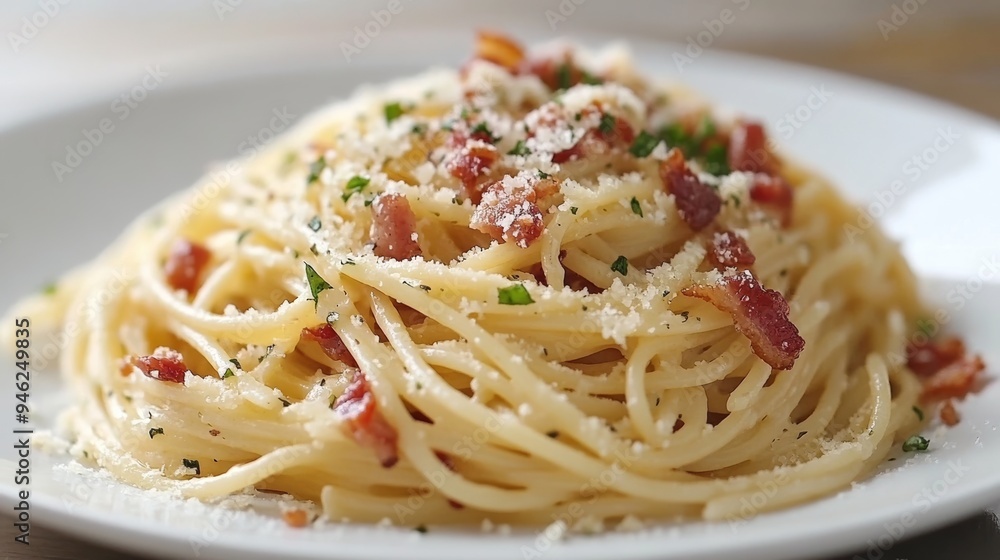 Spaghetti carbonara w/ bacon & cheese Spaghetti carbonara w/ bacon & cheese